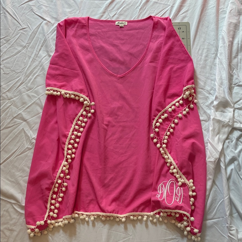 Chic Pink Pom-Pom Swim Coverup